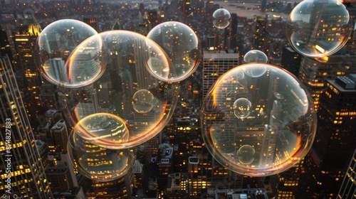 Wallpaper Mural A collection of oversized inflatable bubbles seem to defy gravity as they float above an urban cityscape offering a unique and eyecatching perspective Torontodigital.ca