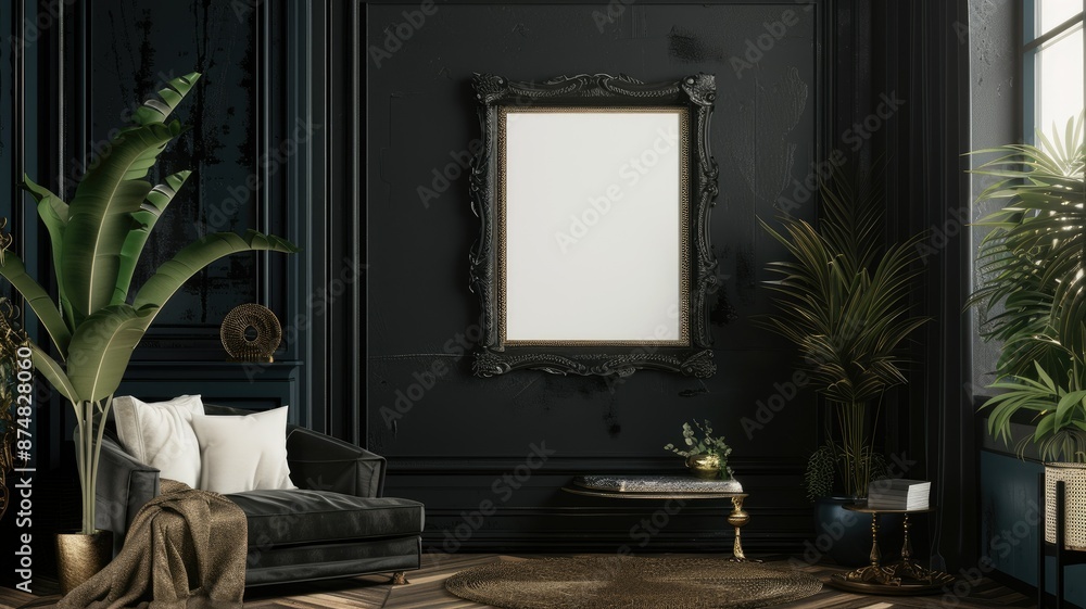 Dark Interior Design with Ornate Frame - A dark interior design ...
