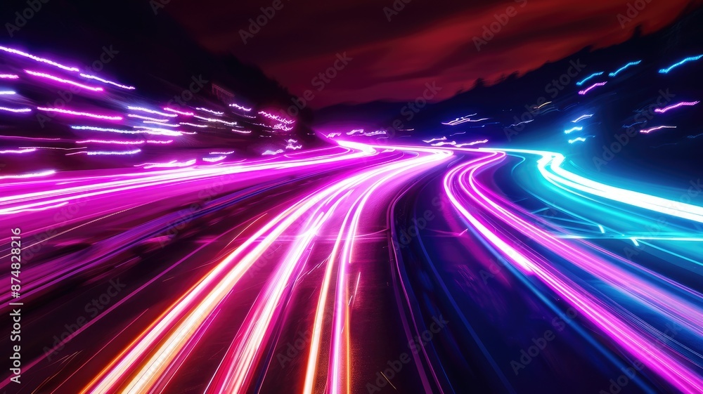 Night Highway with Light Trails - A long exposure photograph of a highway at night, capturing the streaks of light from passing cars. - A long exposure photograph of a highway at night, capturing the Night Highway with Light Trails - A long exposure photograph of a highway at night, capturing the streaks of light from passing cars. - A long exposure photograph of a highway at night, capturing the