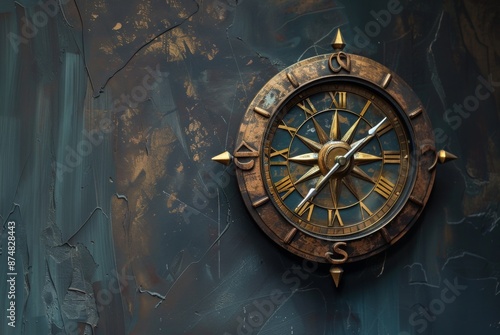 Timeless Intersection of Time and Direction with a Wall Clock Featuring a Compass Design, Ready to Navigate the Passage of Hours and Minutes, Perfect for Home Decor and Nautical-Themed Spaces photo