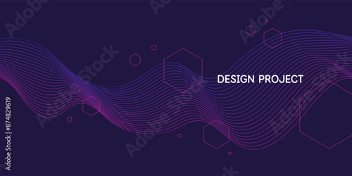 Wavy, wriggling lines on a dark background. Abstract background with amorphous shapes. A template for placing text and information. Beautiful stylish design.