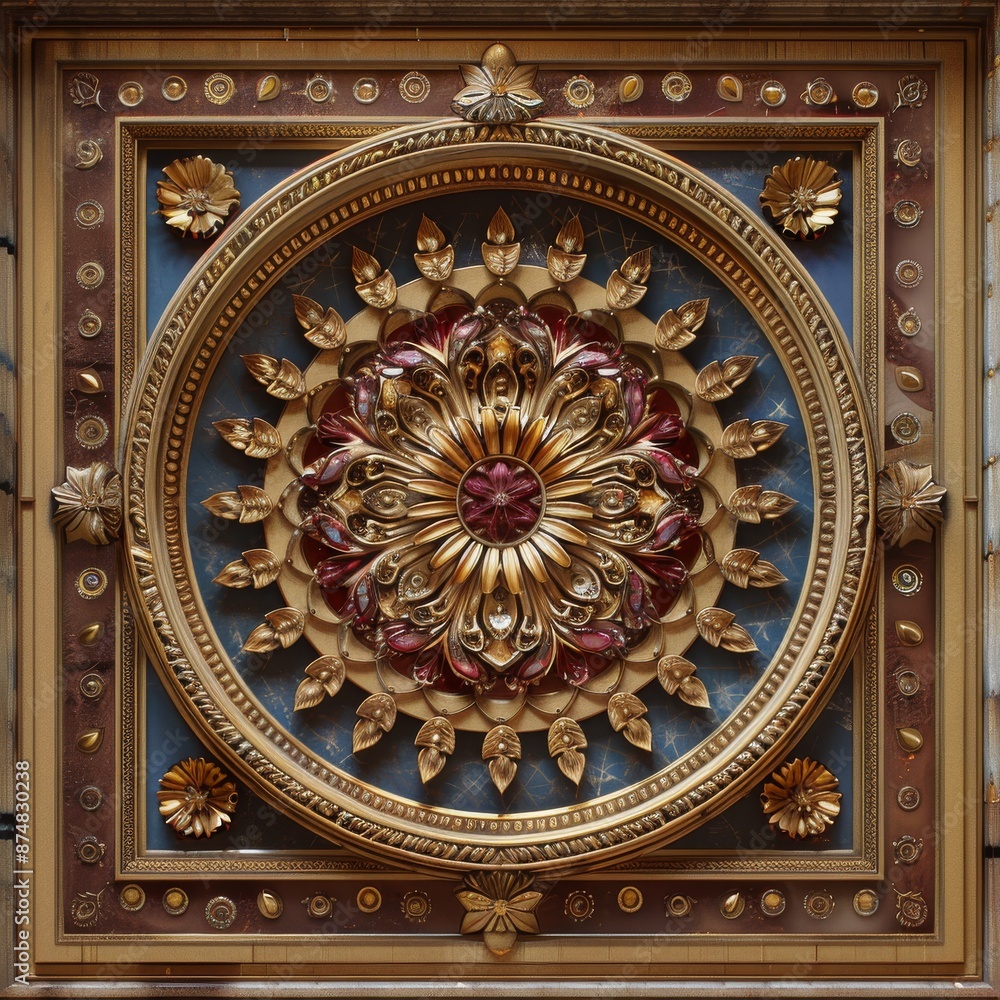Fototapeta premium Baroque, Barocco Ornate Marble Ceiling Non-Linear Reformation Design with Intricate Accents Depicting Classic Elegance and Architectural Beauty