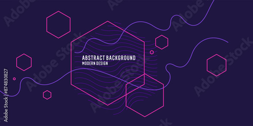 Wavy, wriggling lines on a dark background. Abstract background with amorphous shapes. A template for placing text and information. Beautiful stylish design.
