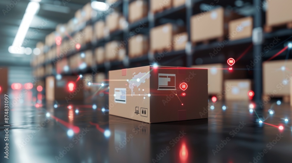 Visualization of a supply chain network, highlighting procurement, inventory management, and distribution processes, streamlined for efficiency Visualization of a supply chain network, highlighting procurement, inventory management, and distribution processes, streamlined for efficiency