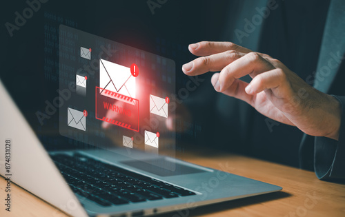 Wallpaper Mural Business man using smartphone and computer that show warning sign after got attack phishing email by malware from hacker that commit cyber crime or software crash to cause an error. Torontodigital.ca