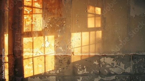 Strange shadows dance on the walls as the sun sets casting an otherworldly glow on the abandoned office building.