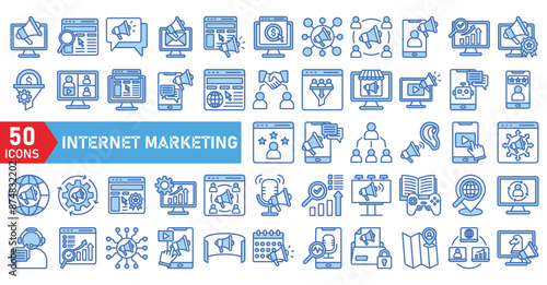 internet marketing icon blue collection. online, technology,  concept,  network,  media,  web,  design,  digital,  advertising