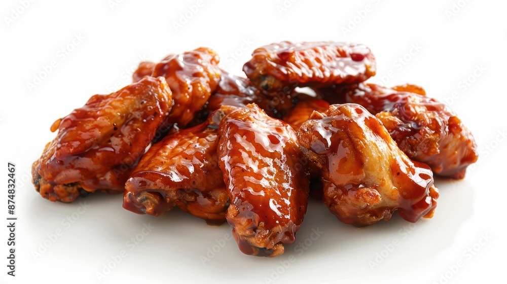 Boneless chicken wings dipped in buffalo and BBQ sauce Boneless chicken wings dipped in buffalo and BBQ sauce