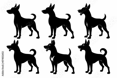 Bella dog black silhouette vector set, isolated black silhouette of a dog collection, Set of dogs breed silhouette vector
