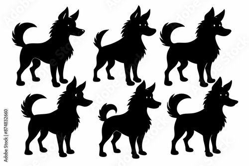 Bella dog black silhouette vector set, isolated black silhouette of a dog collection, Set of dogs breed silhouette vector
