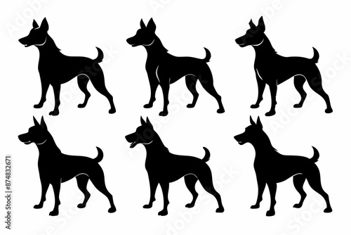 Bella dog black silhouette vector set, isolated black silhouette of a dog collection, Set of dogs breed silhouette vector
