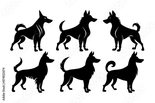 Bella dog black silhouette vector set, isolated black silhouette of a dog collection, Set of dogs breed silhouette vector
