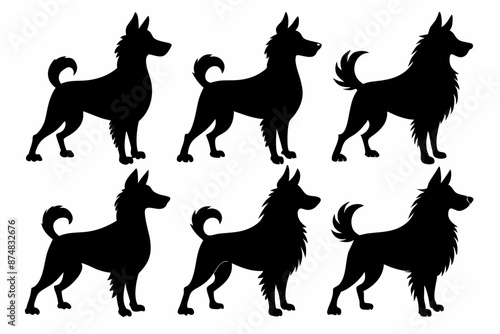 Bella dog black silhouette vector set, isolated black silhouette of a dog collection, Set of dogs breed silhouette vector
