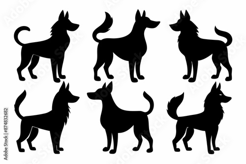 Bella dog black silhouette vector set, isolated black silhouette of a dog collection, Set of dogs breed silhouette vector
