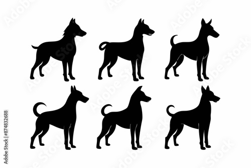 Bella dog black silhouette vector set, isolated black silhouette of a dog collection, Set of dogs breed silhouette vector
