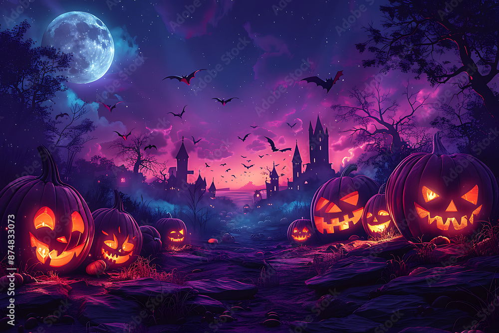 Halloween spooky scary misty cemetery scenery with moon Halloween spooky scary misty cemetery scenery with moon