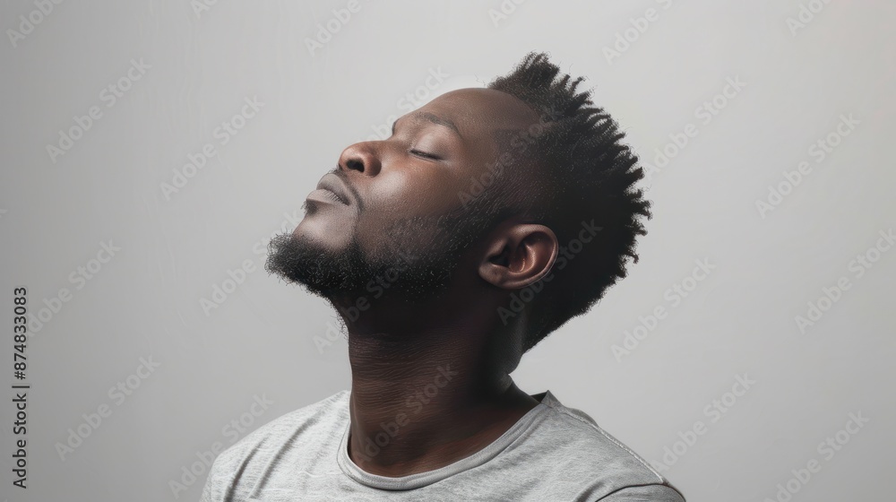 Confident african american man in casual grey tshirt posing against clean white background