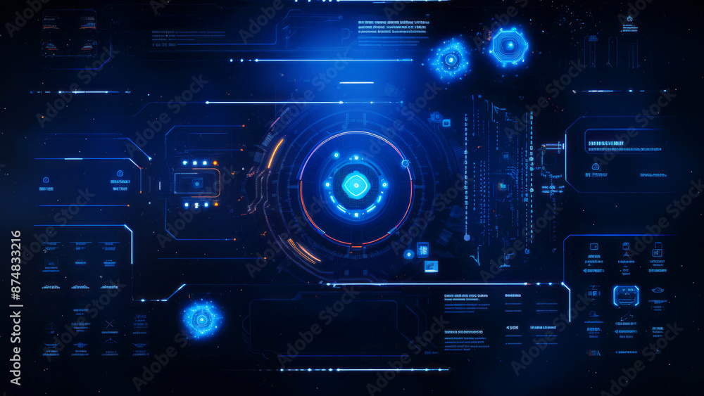 Futuristic digital hud interface with blue and orange elements Futuristic digital hud interface with blue and orange elements