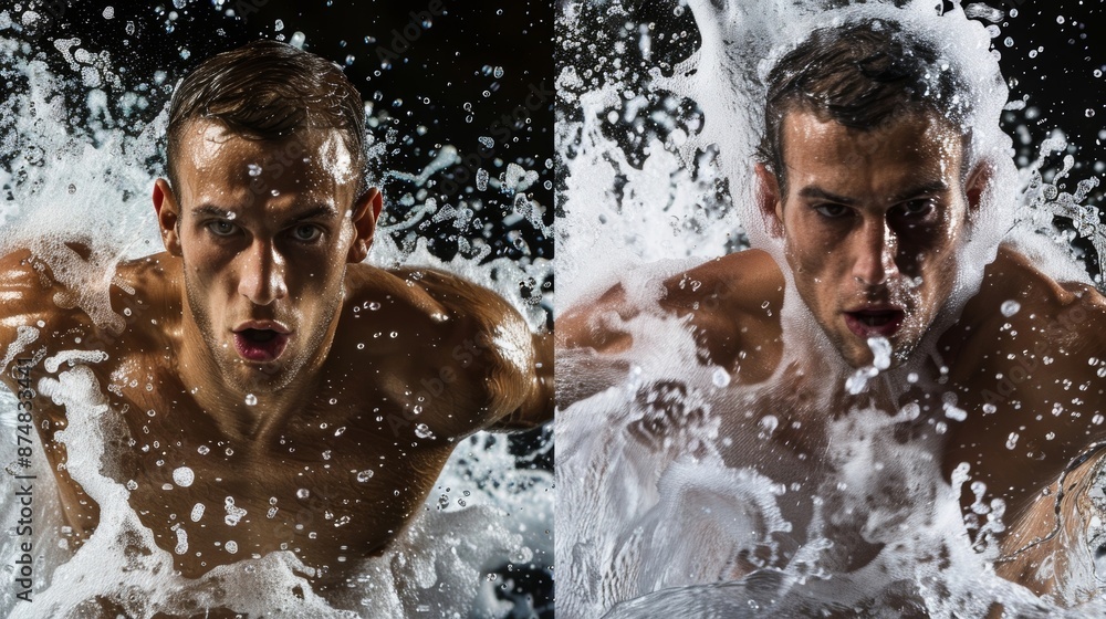 Fototapeta premium A sidebyside comparison of an athletes performance before and after incorporating ice baths into their training regimen with significant improvements in speed endurance and strength.