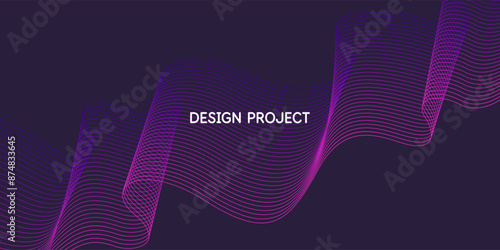 Wavy, wriggling lines on a dark background. Abstract background with amorphous shapes. A template for placing text and information. Beautiful stylish design.