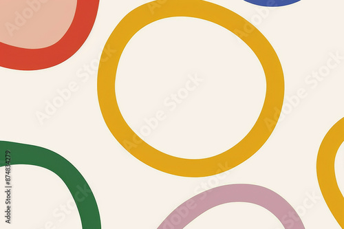 A minimalist abstract image featuring various colorful loops on a white background, representing creativity and modern art in a clean, geometric design.