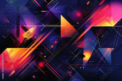 Abstract Geometric Design with Red, yellow, blue and black shape and White Elements photo