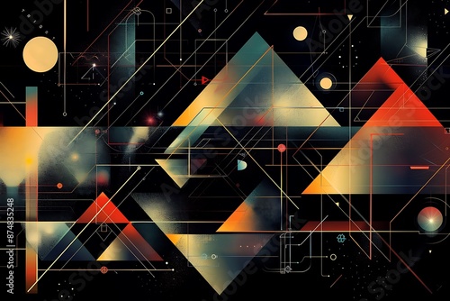 Abstract Geometric Design with Red, yellow, blue and black shape and White Elements photo