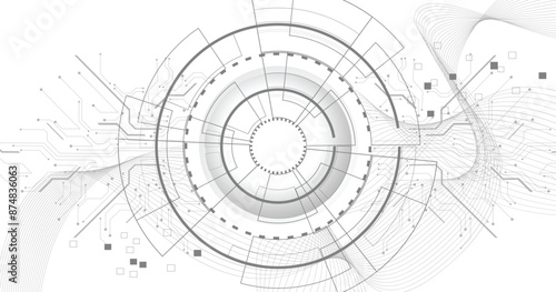 Grey technology on a white background with various technology elements.Futuristic technology background.