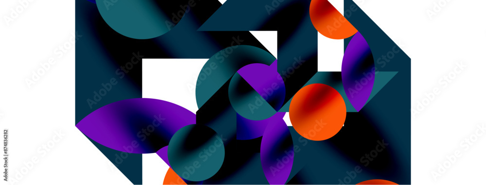 Metal color circles with shadows and other geometric elements composition for wallpaper, banner, background or landing Metal color circles with shadows and other geometric elements composition for wallpaper, banner, background or landing