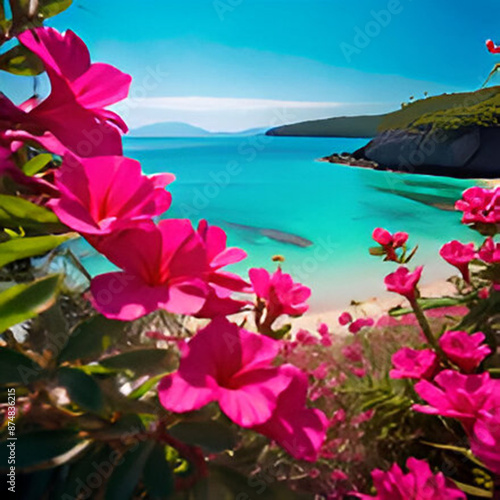 tropical island with flowers