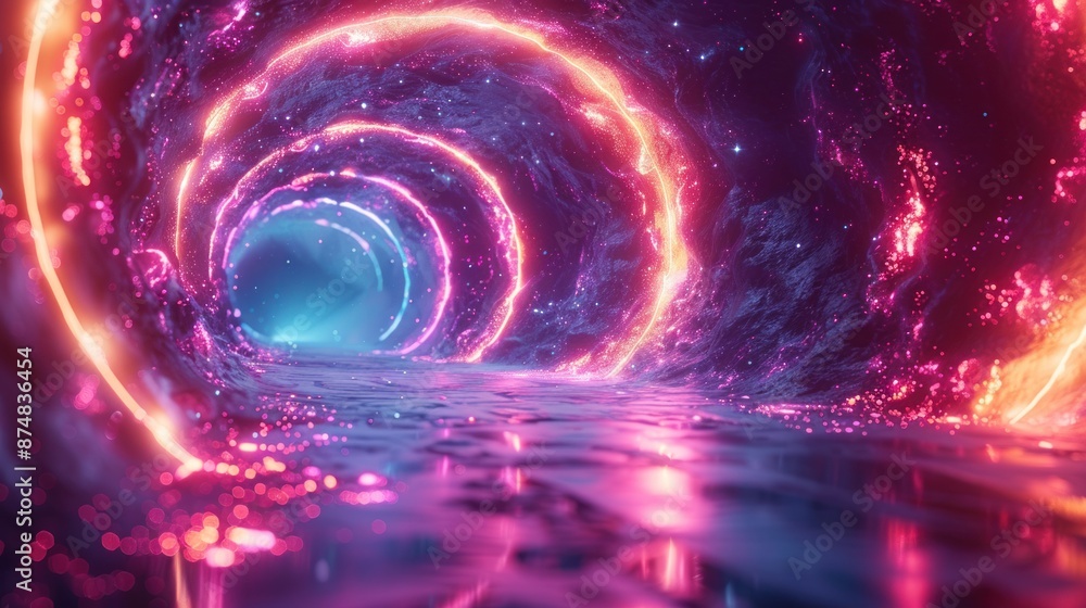 Obraz premium Neon Portal in a Starry Cave