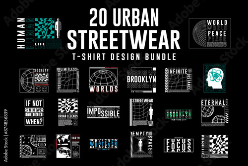 Urban Streetwear T-shirt Designs Bundle. Set typography vector for print t shirt and hoodie apparel design