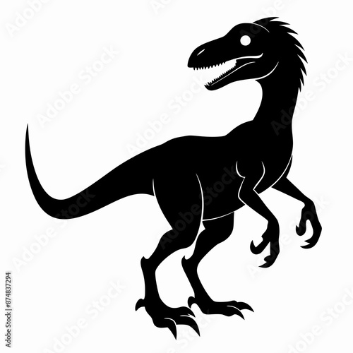 black Velociraptor Dinosaur  silhouette vector