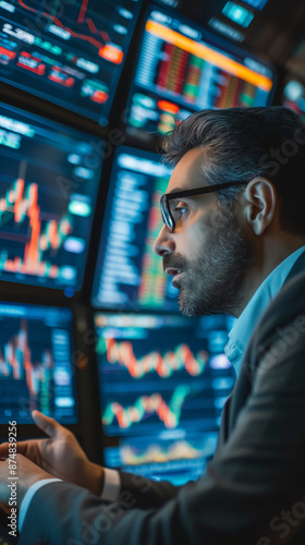 Focused stock trader analyzing market data