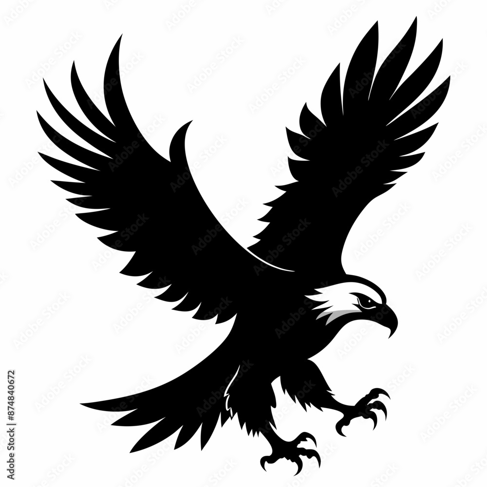 Fototapeta premium Eagle vector illustration, Bird isolated on white, eagle silhouette, Bald Eagle vector art