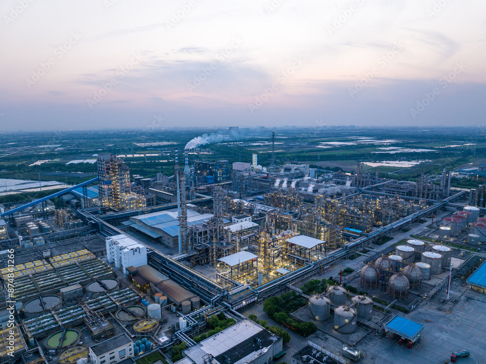 view of petrochemical plant at sunset view of petrochemical plant at sunset