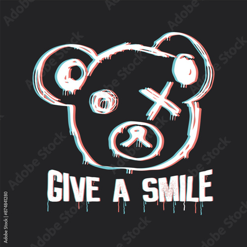 Teddy bear typography. Urban street-style slogan text. Vintage typography and teddy bear emoji drawing. Vector illustration design for fashion graphics, and t-shirt prints. t-shirt, print, sweatshirt.