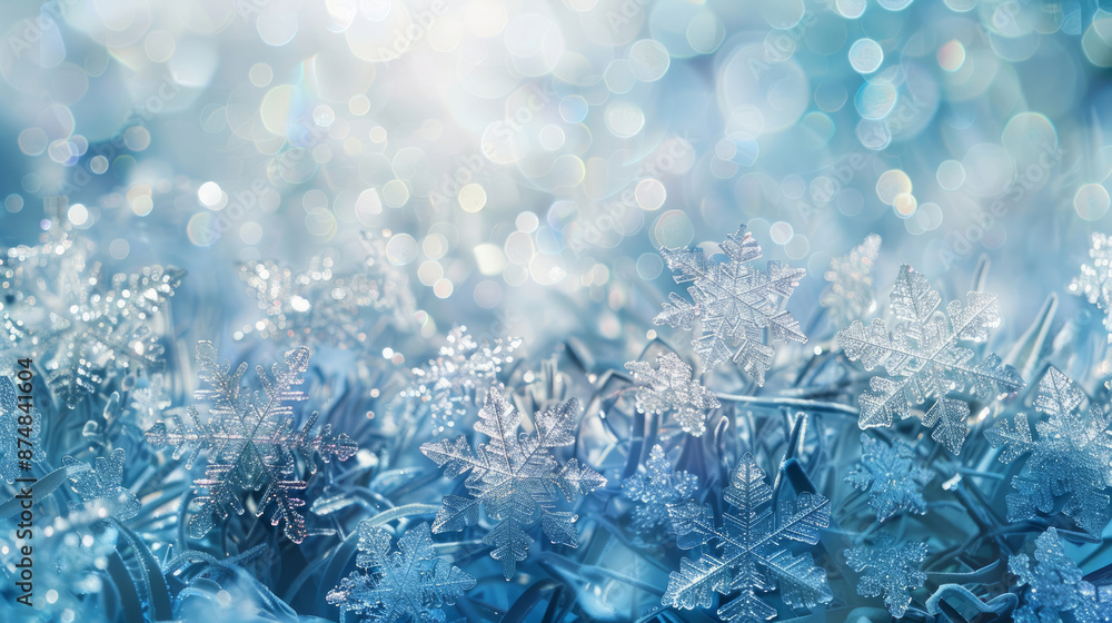 A close-up image of beautiful shiny snowflakes with a place for text. A close-up image of beautiful shiny snowflakes with a place for text.