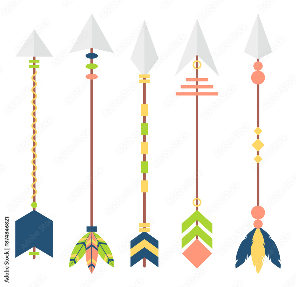 Set of colorful boho arrow bohemian style tribal ethnic hipster illustration Set of colorful boho arrow bohemian style tribal ethnic hipster illustration