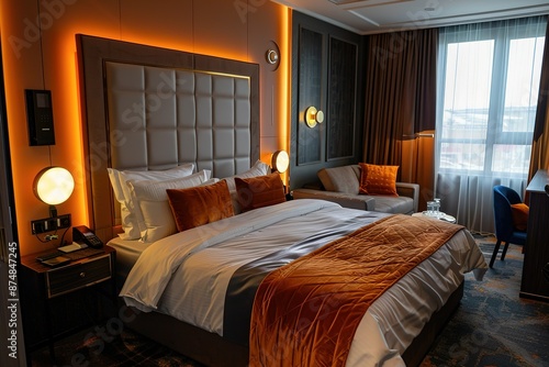 Hotel stylish interior. Premium class hotel room stylish interior. Turkestan. Kazakhstan - January 27 2021 photo