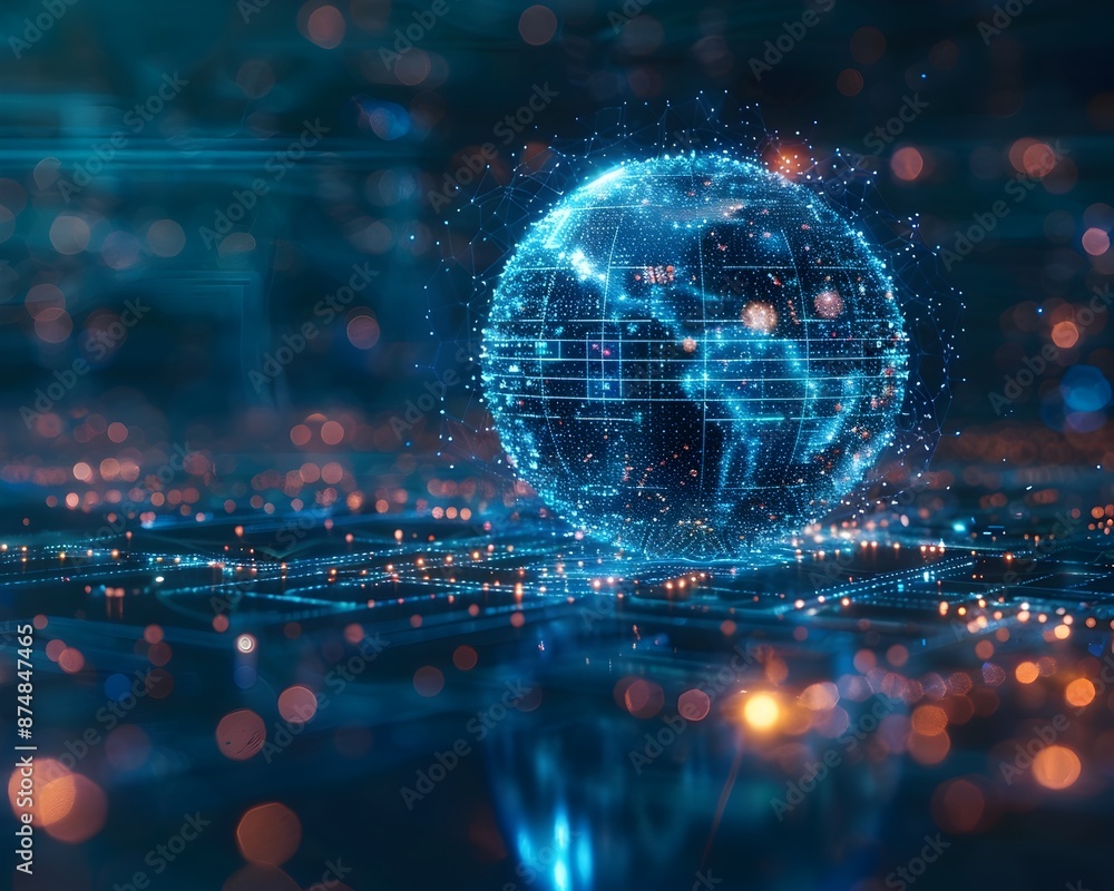 Obraz premium Quantum Enhanced Solving Climate Change Models with Interconnected Digital Globe