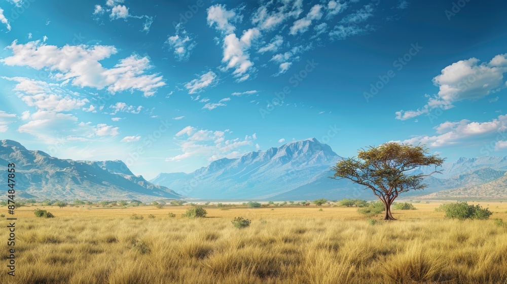 An Expansive African Savanna Landscape With Wild Grasslands And Mountains In The Distance An Expansive African Savanna Landscape With Wild Grasslands And Mountains In The Distance