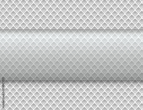 Metallic silver gray background, 3d bannner over perforated texture.