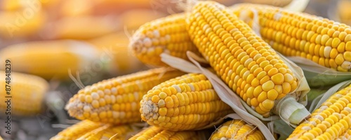 Closeup of fresh yellow corn cobs.