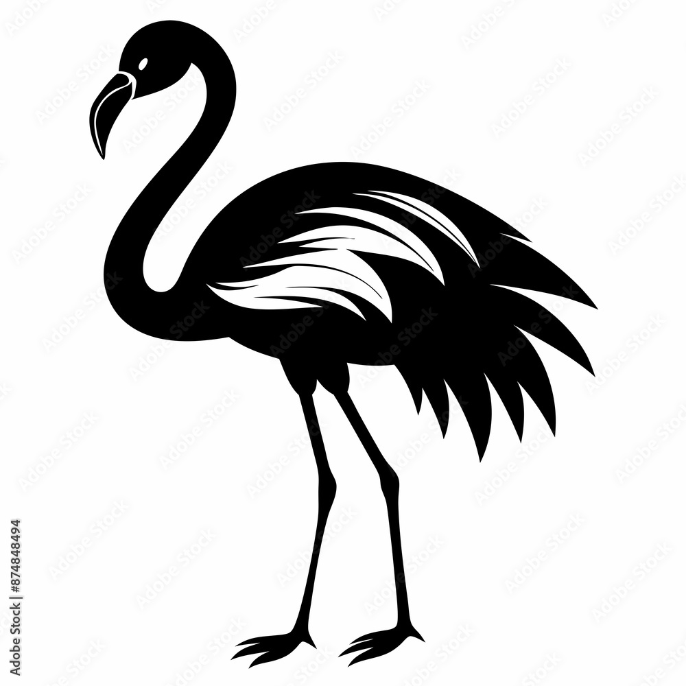Fototapeta premium Flamingo vector illustration, bird isolated on white, Flamingo silhouette, swan vector art
