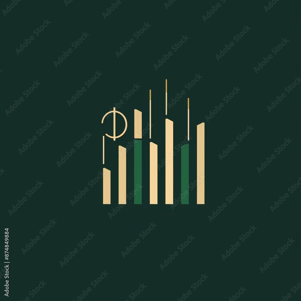 Obraz premium A modern logo for a fintech company featuring stylized currency symbols and bar graphs on a solid dark green background.