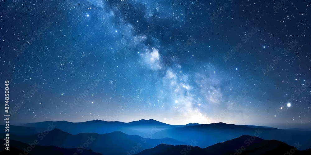 Starry Night Sky and Milky Way Illuminating Serene Mountain Landscape ...