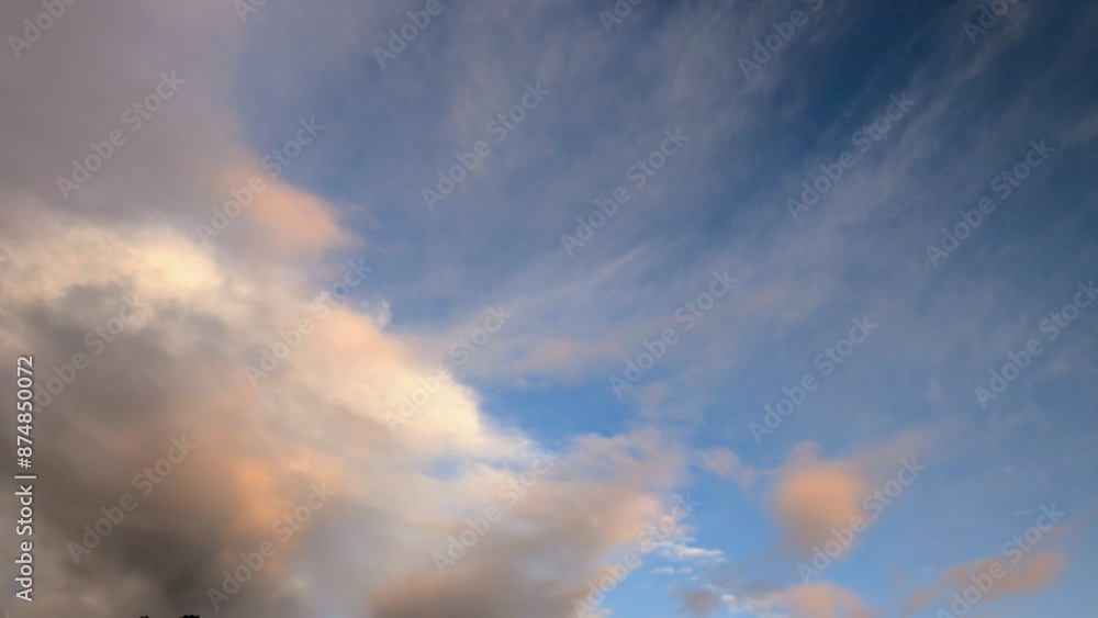 Cloudy sunset dramatic skies background, evening colourful sky template, painted clouds wallpaper