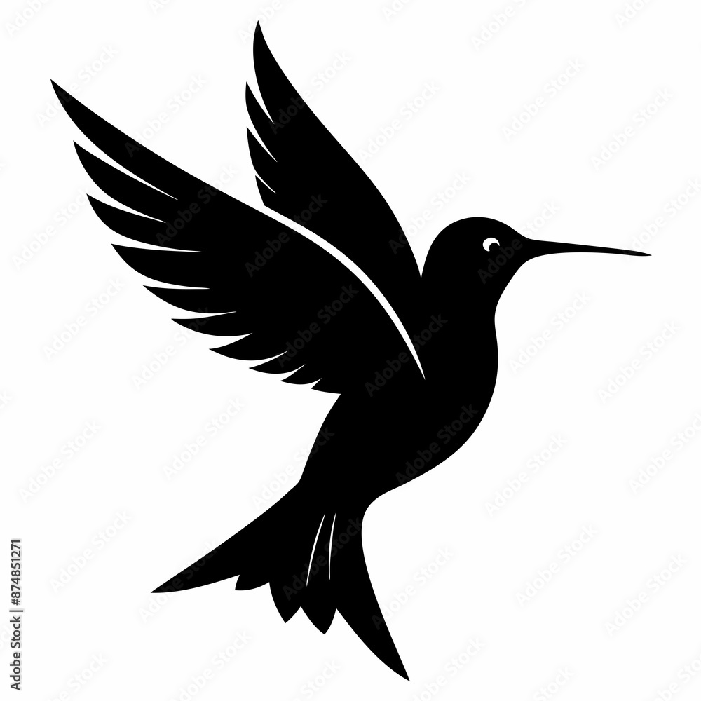 Fototapeta premium Hummingbird vector illustration, bird isolated on white, Hummingbird silhouette, dove vector art 