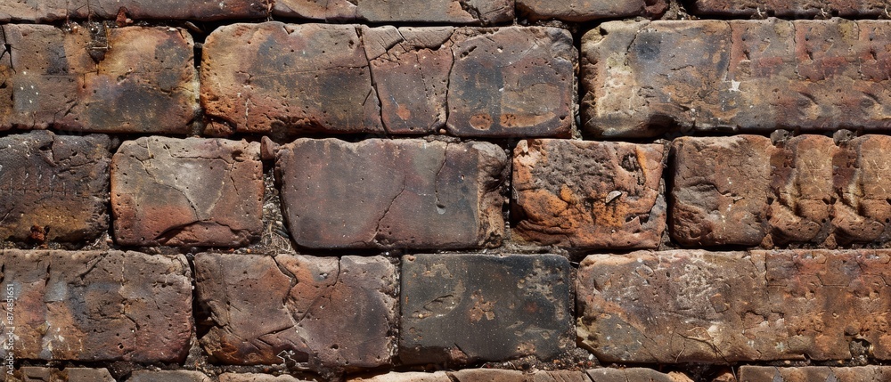 Obraz premium Rustic Old Brick Wall with Weathered Texture and Natural Colors in Sunlight